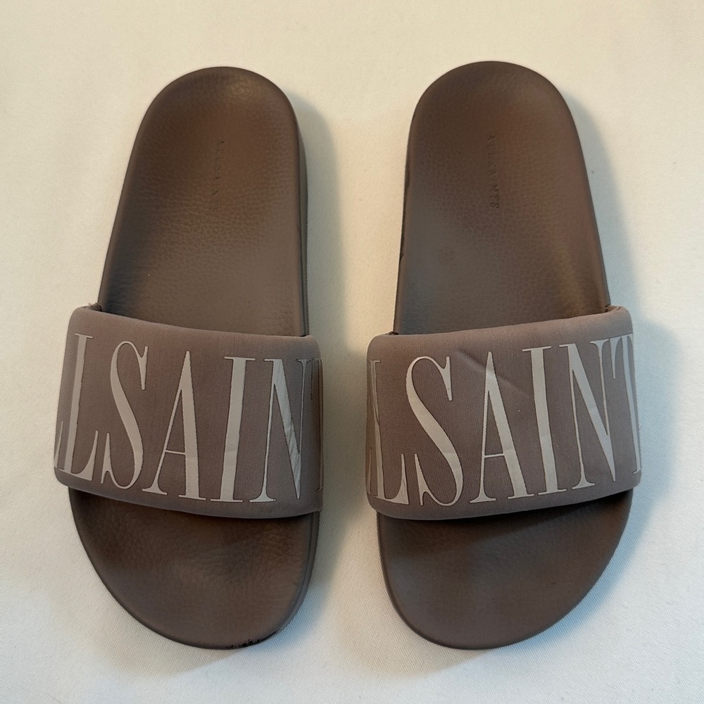 ALL SAINTS Brown Slide Sandals Size 38 - Worn Once - Beautiful and Comfortable!